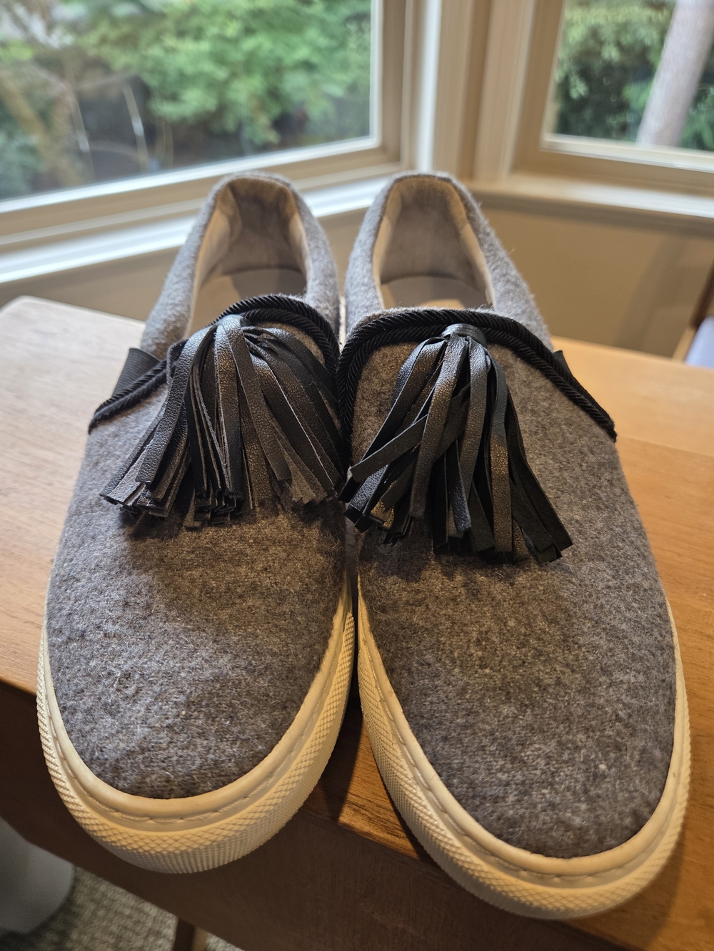 Lanvin Grey Wool Tassel Slip-On Sneakers Loafers EU 38